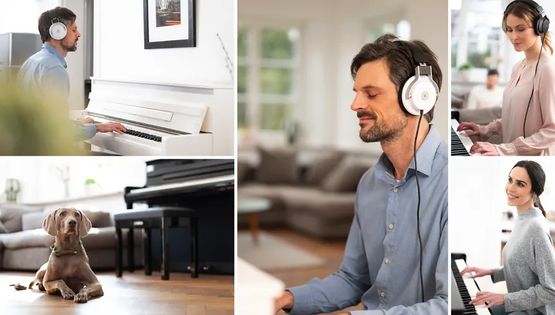 YAMAHA: Musiker am E-Piano mit Kopfhörern